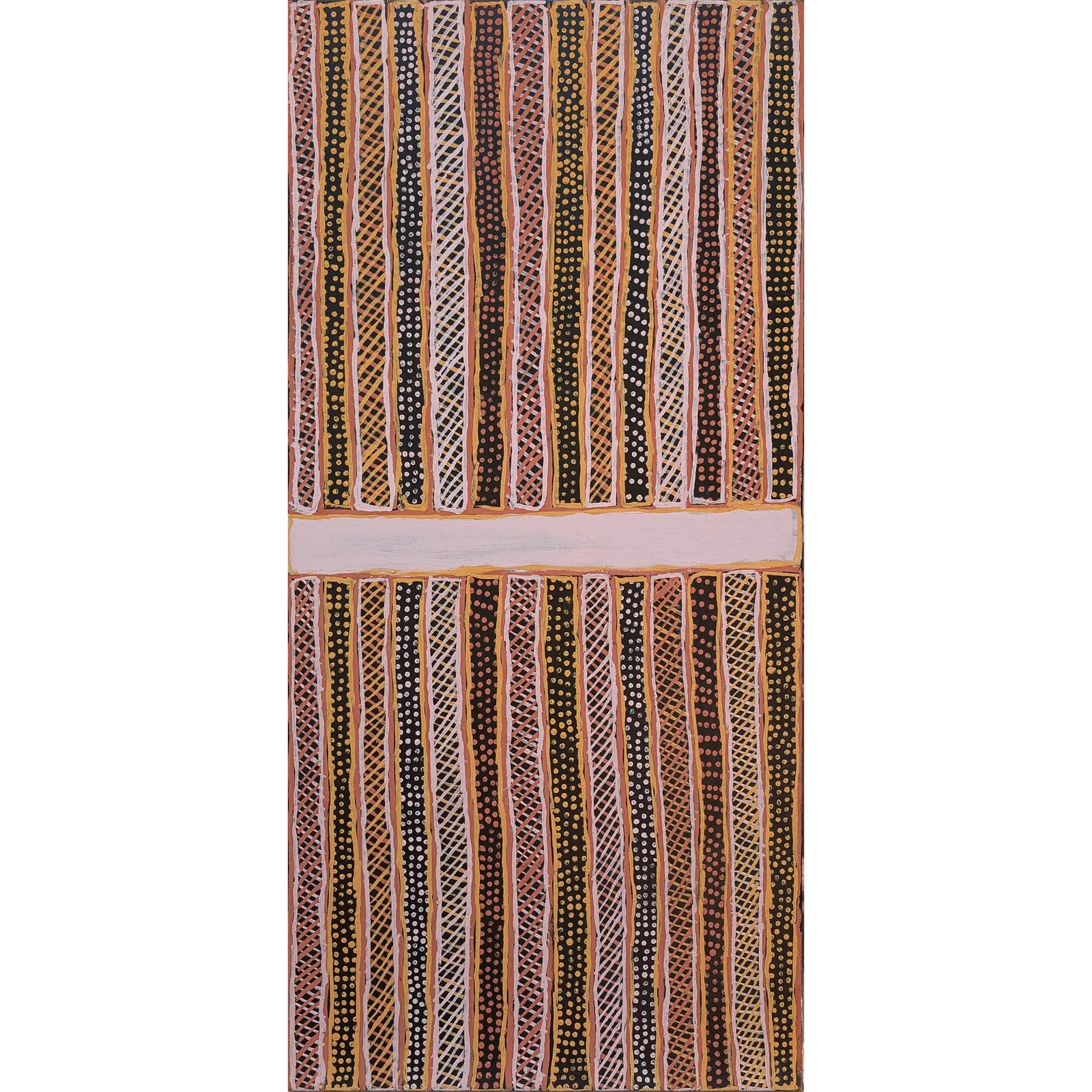 Jean Baptiste Apuatimi, Minga, 2003, natural earth pigments on canvas, 54.5 x 115 cm