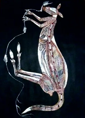 Lofty Nabarrdayal Nadjamerrek, Kangaroo of the Ubar Ceremony, 2001, natural earth pigments on paper, 75 x 105 cm