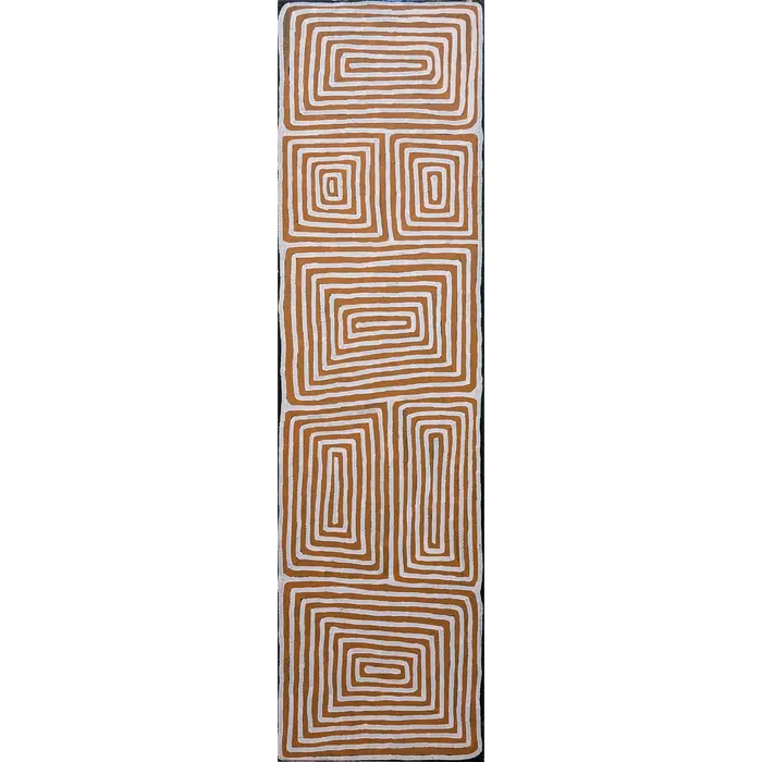 Ronnie Tjampitjinpa, Tingari, 1999, synthetic polymer paint on Belgian linen, 168 x 46 cm