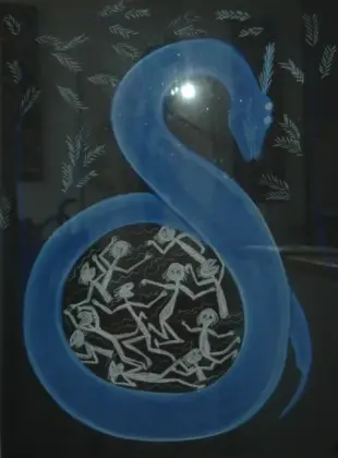 Bobby Nganjmirra, Rainbow Serpent, pastel on paper, 54 x 74cm