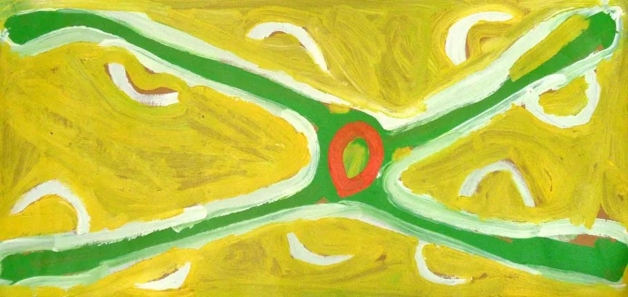 Lorna Naparrula Fencer, Bush Potato, 2000, synthetic polymer paint on canvas, 77 x 34.5 cm