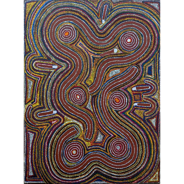 Paddy Sims Japaljarri, Warlukurlangu Jukurrpa-Fire, 2002, synthetic polymer paint on linen, 120 x 91cm