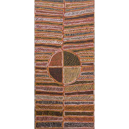 Jean Baptiste Apuatimi, Kurlama/Pukamani poles, 2001, natural earth pigments on canvas, 115 x 54 cm