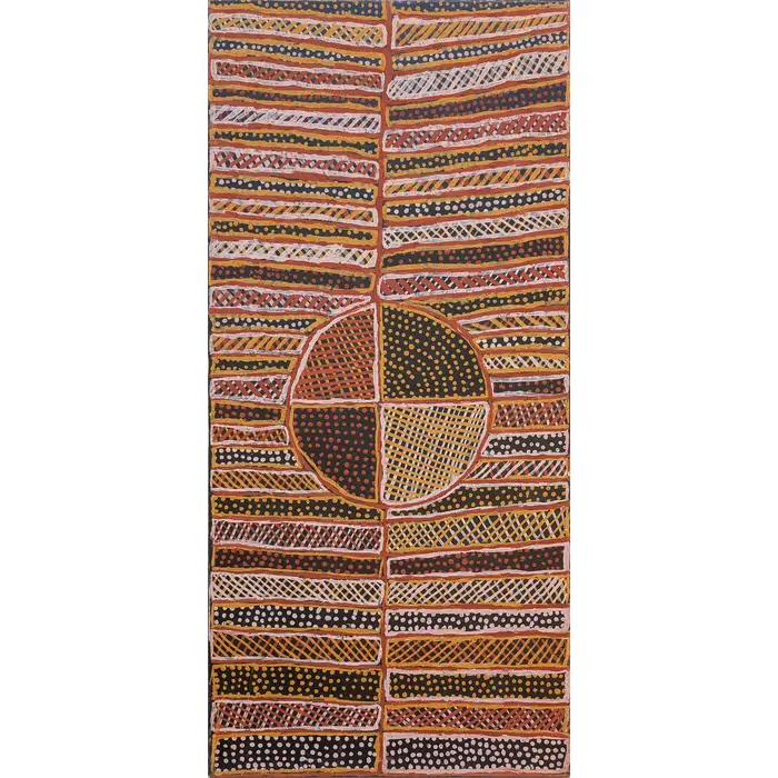 Jean Baptiste Apuatimi, Kurlama/Pukamani poles, 2001, natural earth pigments on canvas, 115 x 54 cm