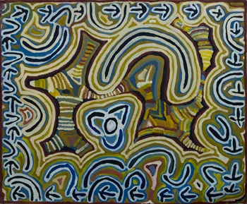 Lily Nungarayi Hargraves, Bush Turkey Dreaming, 2000, synthetic polymer paint on Belgian linen, 149 x 182cm