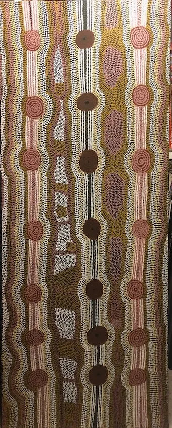 Ginger Tjakamarra, Tingari, 1985, synthetic polymer paint on Belgian linen, 151 x 60 cm