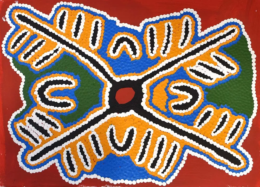 Peggy Napaljarri Rockman, Yam Dreaming, 2004, synthetic polymer paint on paper, 25 x 35 cm