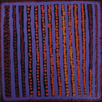 Shorty Jangala Robertson, Ngapa Jukurrpa (Water Dreaming) - Puyurru, 2014, synthetic polymer paint on Belgian linen, 30 x 30 cm