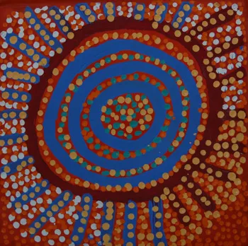 Shorty Jangala Robertson, Ngapa Jukurrpa (Water Dreaming) - Puyurru (unstretched), 2014, synthetic polymer paint on Belgian linen, 30 x 30 cm