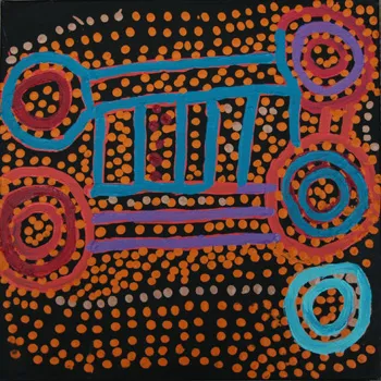 Shorty Jangala Robertson, Ngapa Jukurrpa (Water Dreaming) - Puyurru, synthetic polymer paint on Belgian linen, 30 x 30 cm