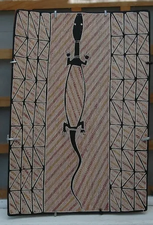 Greg Wilson, Galach - Spike rush and goanna, 2012, natural earth pigments on bark, 51 x 35 cm