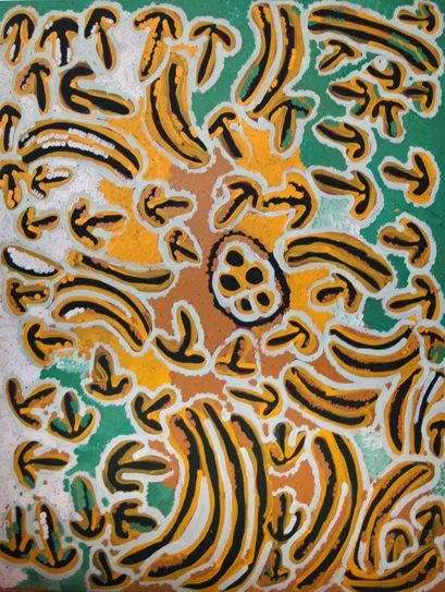 Lorna Naparrula Fencer, Emu (Yankirri), 2000, synthetic polymer paint on canvas, 153 x 121 cm