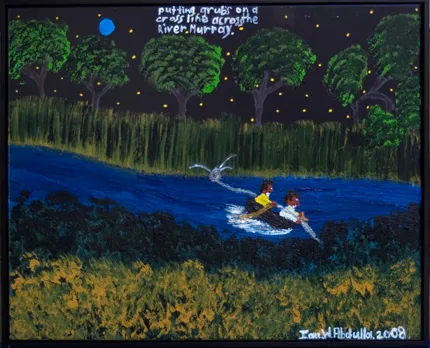 Ian  Abdulla, Putting Grubs on a Cross Line, 2008, synthetic polymer paint on Belgian linen, 79 x 64 cm