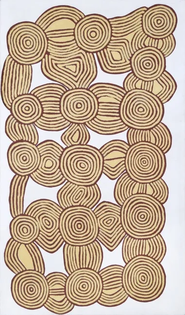 Ronnie Tjampitjinpa, Tingari Cycle, 1997, synthetic polymer paint on Belgian linen, 180 x 90 cm