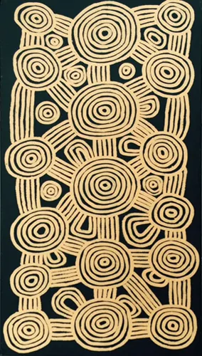 Ronnie Tjampitjinpa, Tingari Cycle, 2004, synthetic polymer paint on Belgian linen, 120 x 60 cm
