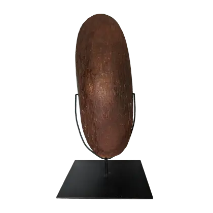Artist Once Known, Shield with stand, c.1950, ?beanwood, 65 x 25 cm