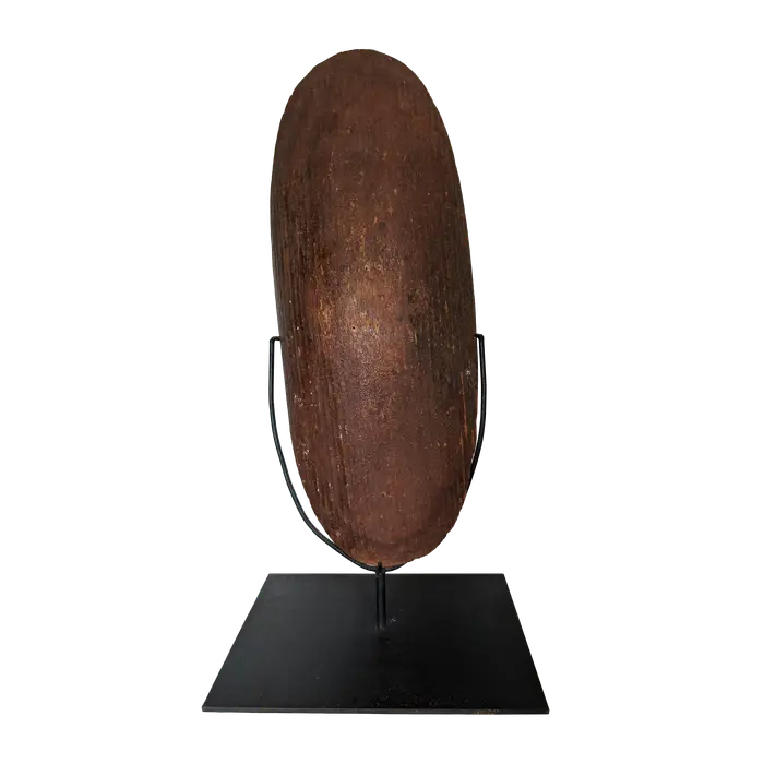 Artist Once Known, Shield with stand, c.1950, ?beanwood, 65 x 25 cm