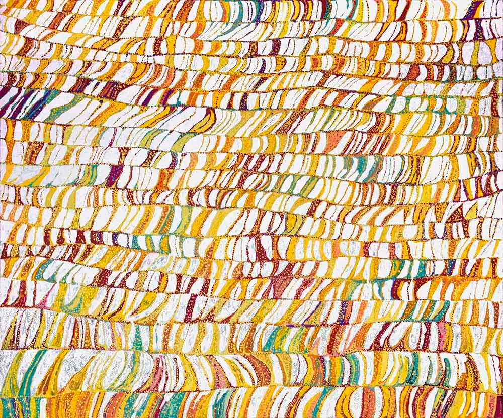 Daniel Walbidi, Tali and Warla, 2015, synthetic polymer paint on Belgian linen, 205 x 171cm