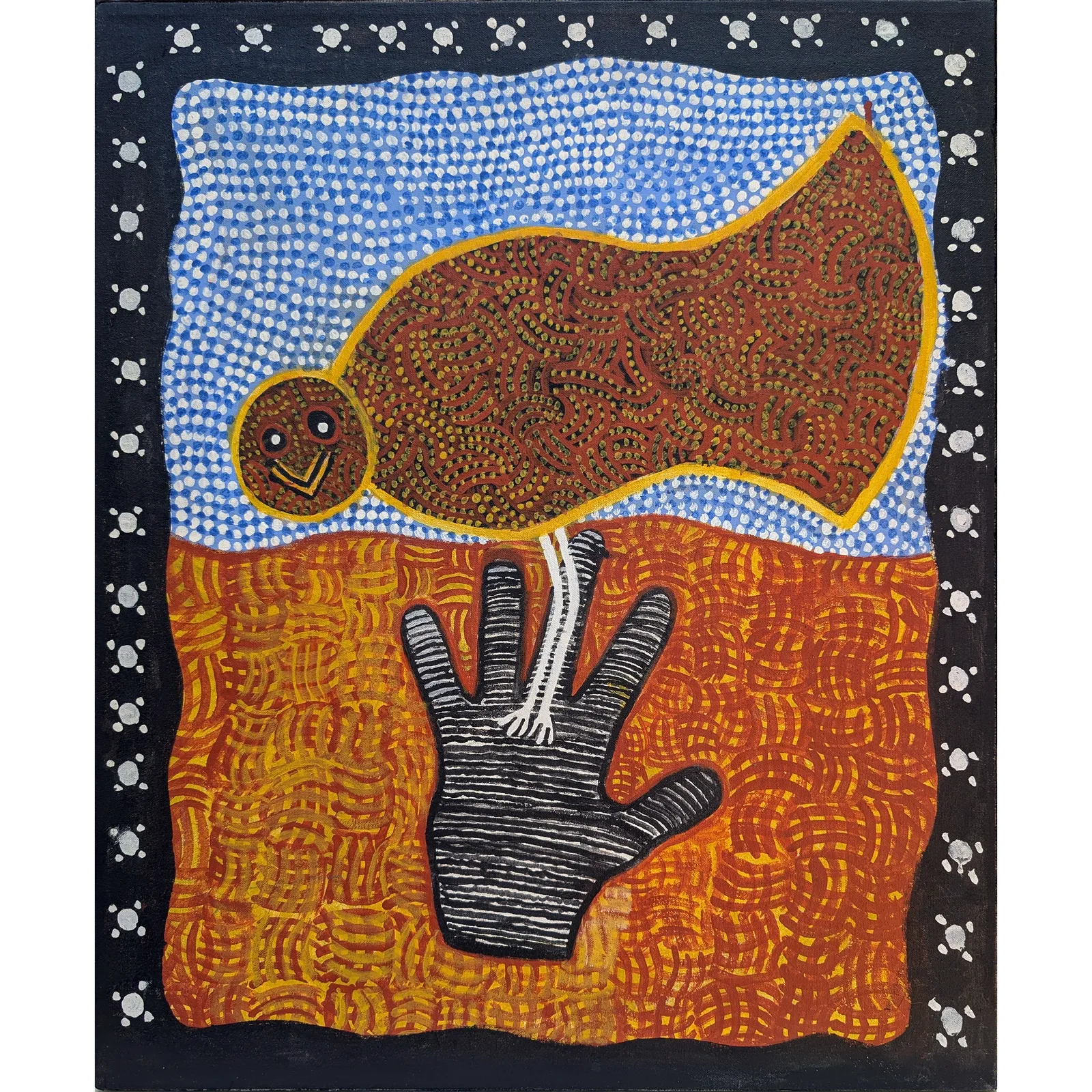 Trevor Nickolls, A bird in the hand, 1988, synthetic polymer paint on canvas, 51 x 61cm
