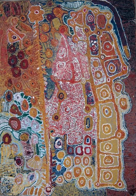 Wimmitji Tjapangati, Nyarkalpa (Waterhole), 1991, synthetic polymer paint on Belgian linen, 120 x 85 cm