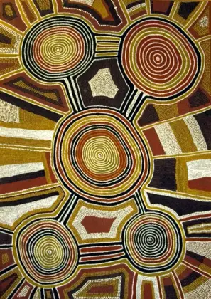 Sunfly Tjampitjin, Tingari - Native Cat Dreaming, 1988, synthetic polymer paint on canvas, 120 x 85 cm