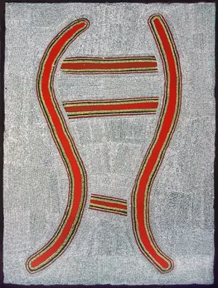 Abie Jumbyinmba Jangala, Water Dreaming V (Ngapa), 1997, synthetic polymer paint on Belgian linen, 109 x 80 cm