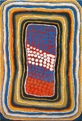 Johnny Mosquito Tjapangarti, Bindi in the Great Sandy Desert, 1995, synthetic polymer paint on Belgian linen, 90 x 60 cm