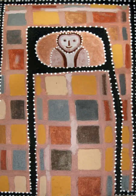 Hector & Adam Jandanay & Rish, The Late Late Show, 1996, natural earth pigments on Belgian linen, 76 x 46 cm