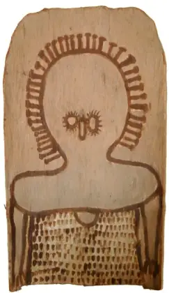 Ignatia Djanghara, Wandjina, 1985, natural earth pigments on bark, 46 x 26 cm