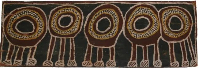 Declan Apuatimi, Pamajini (Ceremonial Armbands), c.1984, natural earth pigments on bark, 18 x 46 cm