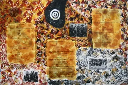 Richard Bell, Ya Don't Have Ta! (Lie), 1993, mixed media on canvas, 61 x 91 cm