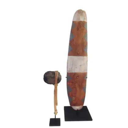 Artist Once Known, Gulmari Shield and Stone Axe, c.1990s, Shield: 74 x 17 cm Axe: 30 x 15 cm