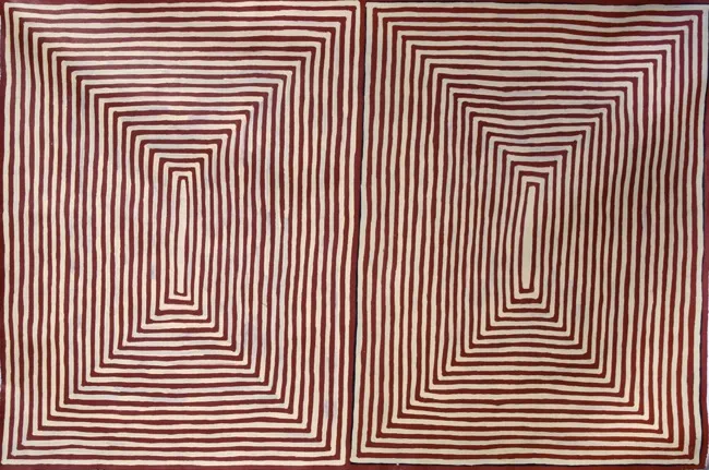 Mick Namarari Tjapaltjarri, Tingari, 1997, synthetic polymer paint on canvas, 182 x 120 cm