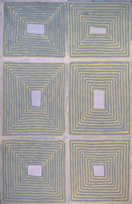 Mick Namarari Tjapaltjarri, Tingari Dreaming, 1997, synthetic polymer paint on Belgian linen, 123 x 185 cm