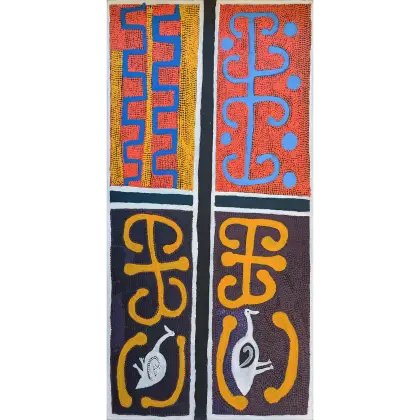 Boxer Milner Tjampitjin, Wirrimangaru, 2002, synthetic polymer paint on linen, 75 x 150 cm