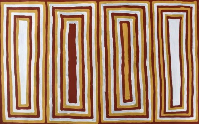 Mick Namarari Tjapaltjarri, Kangaroo, 1995, synthetic polymer paint on canvas, 126 x 90 cm