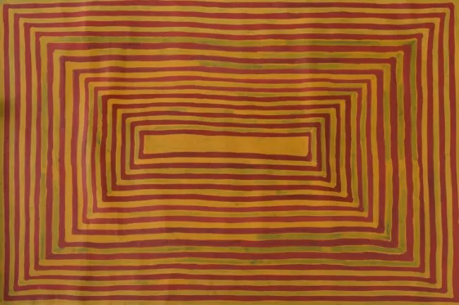Mick Namarari Tjapaltjarri, Dingo Dreaming, 1995, synthetic polymer paint on canvas, 125 x 86 cm