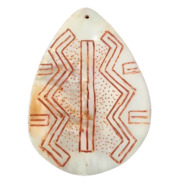 Guwaykuway Wanambi, Riji-engraved pearl shell, 0.196, natural earth pigments on pearl shell