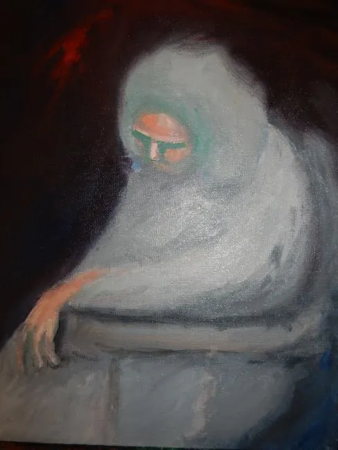 Jacob Karumapuli Stengle, Jewish Story IV, 2017, oil on canvas board, 31 x 41 cm