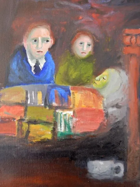 Jacob Karumapuli Stengle, Jewish Story VI, 2017, oil on canvas board, 31 x 41 cm