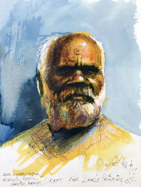 Jacob Karumapuli Stengle, Draft for Large Painting, 2017, watercolour on paper, 21 x 15 cm