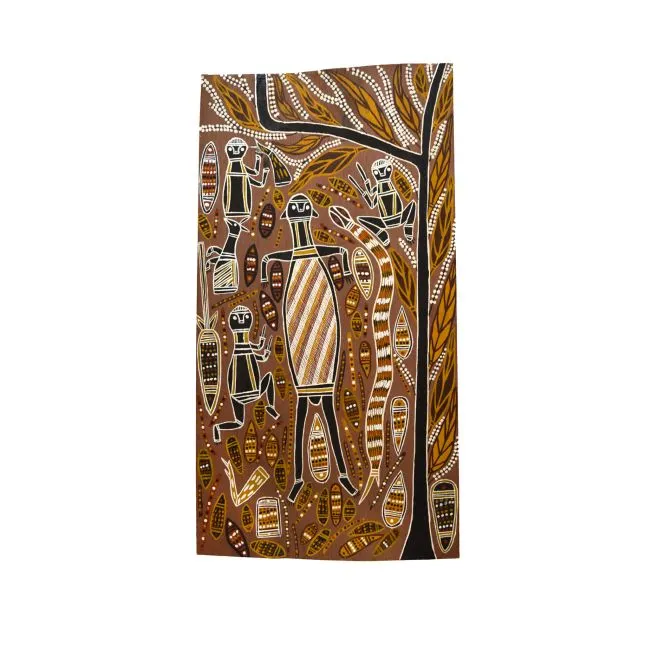 Richard Birrinbirrin, Untitled*, 0, natural earth pigments on bark, 95 x 47 cm