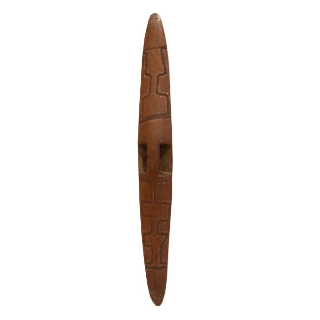 Artist Once Known, Parrying Shield, natural earth pigments on carved wood, 86 x 20 cm