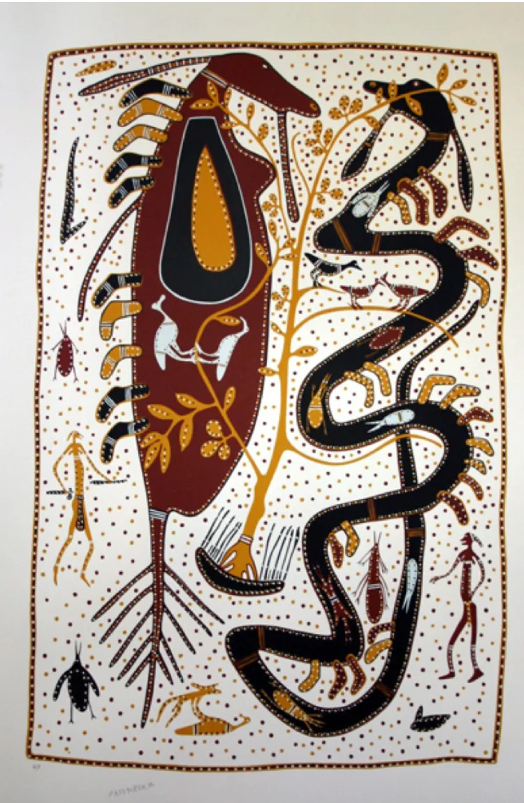 Paddy Wainburranga Fordham, In the Beginning of Time (original framed), natural earth pigments on paper, 175 x 121 cm (framed)