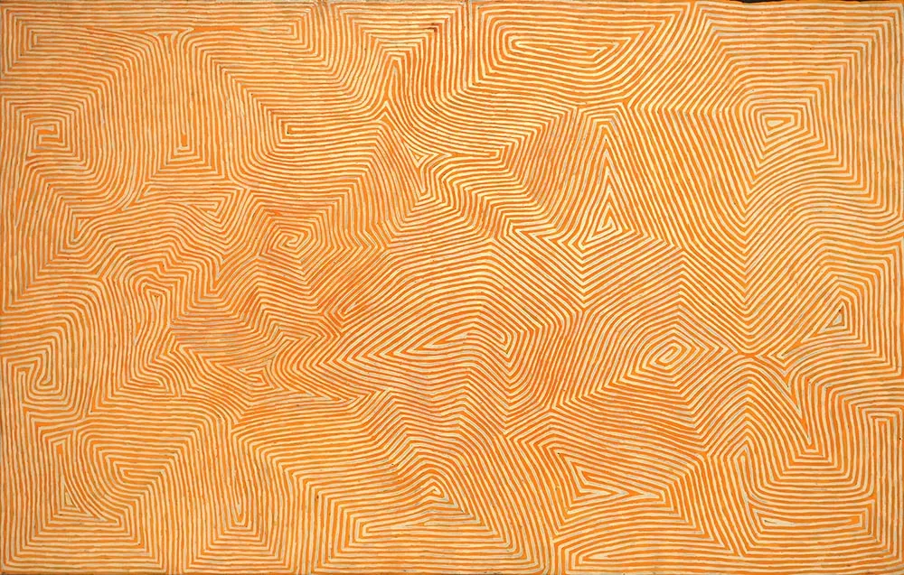 George (Hairbrush) Tjungurrayi, Tingari Dreaming, 0.2004, synthetic polymer paint on canvas, 186 x 124 cm