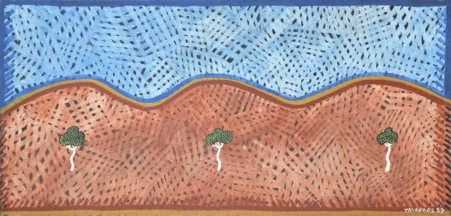 Trevor Nickolls, Untitled, 1989, synthetic polymer paint on canvas, 41 x 84 cm