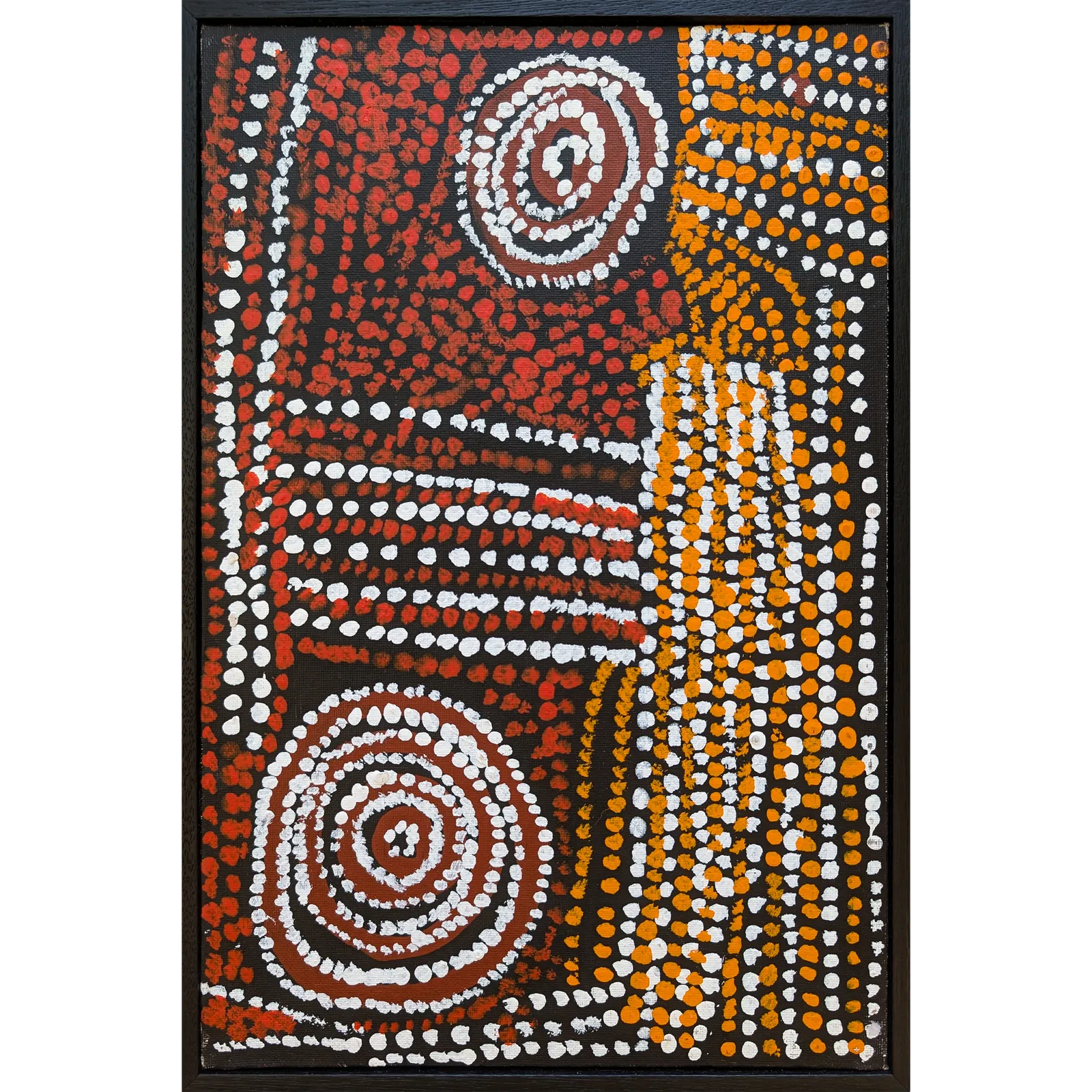 Bill Whiskey Tjapaltjarri, Rockholes Near the Olgas, 2008, synthetic polymer paint on canvas board, 25.4 x 38.1 cm
