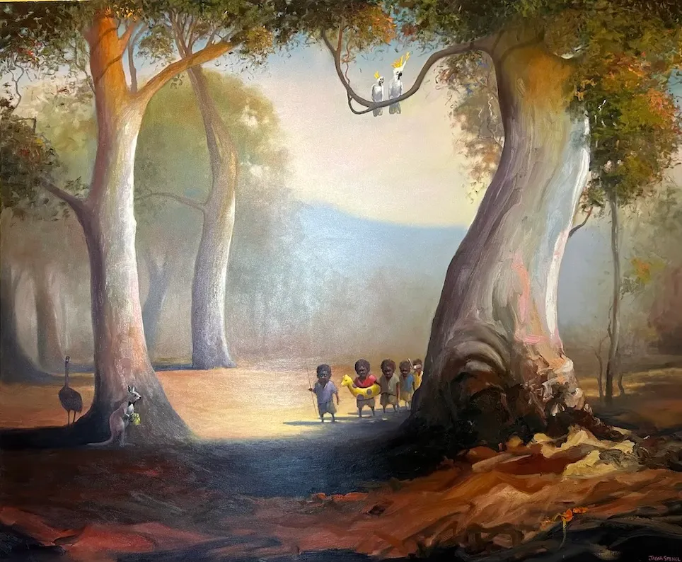 Jacob Karumapuli Stengle, The Proposal, 2017, oil on Belgian linen, 150 x 183 cm