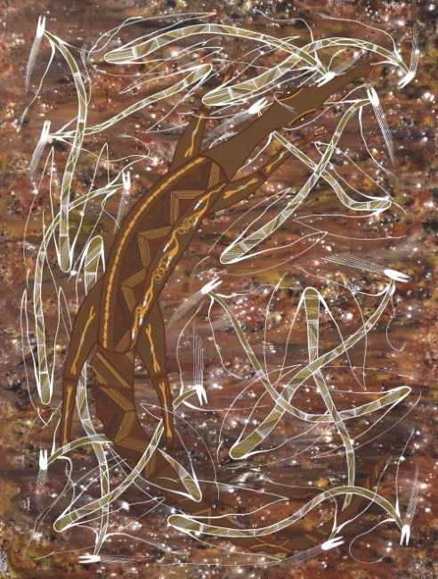 David Moolooloo, Crocodile Dreaming, 0.201, synthetic polymer paint on Belgian linen, 120 x 90 cm