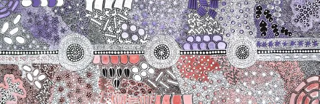 Margaret Wallace, Bush Tucker, 2016, synthetic polymer paint on canvas, 31 x 94 cm